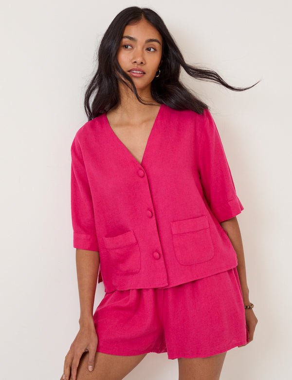 Pink Linen-blend Shirt
