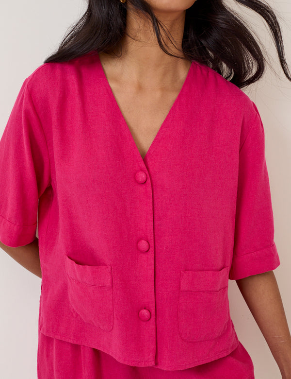 Pink Linen-blend Shirt