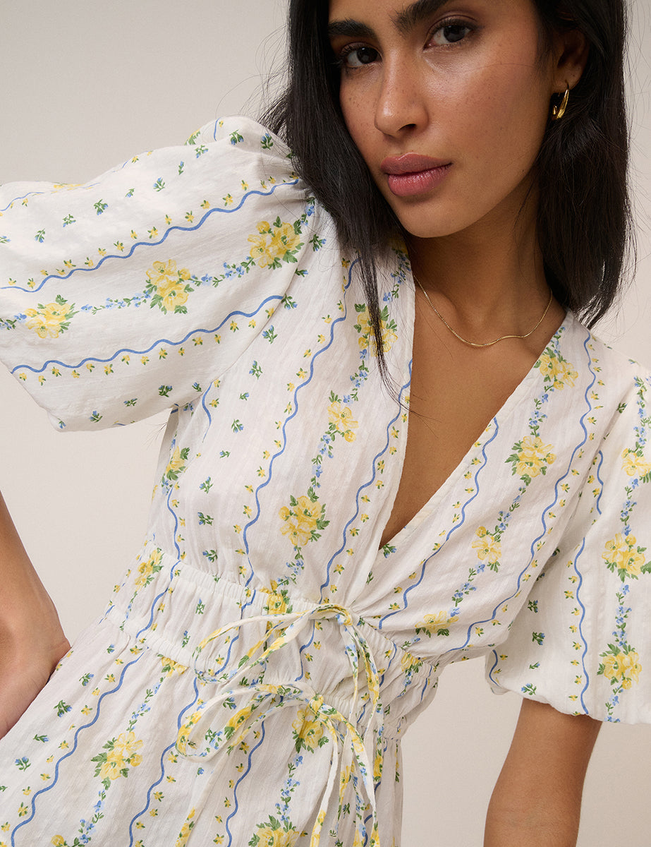 White Ditsy Floral Cordelia Top