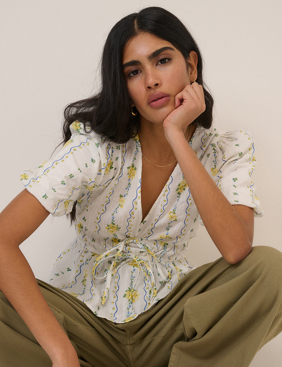 White Ditsy Floral Cordelia Top