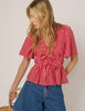 Red V Neck Gingham Cordelia Top
