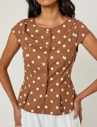 Brown Polka Dot Tailored Top