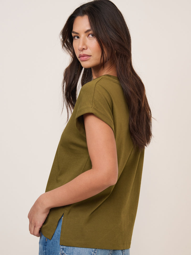 Khaki Green Cap Sleeve T-Shirt