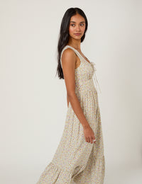 White Ditsy Floral Tiered Heather Midi Dress