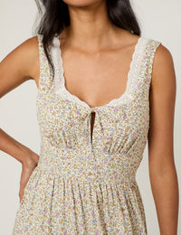 White Ditsy Floral Tiered Heather Midi Dress