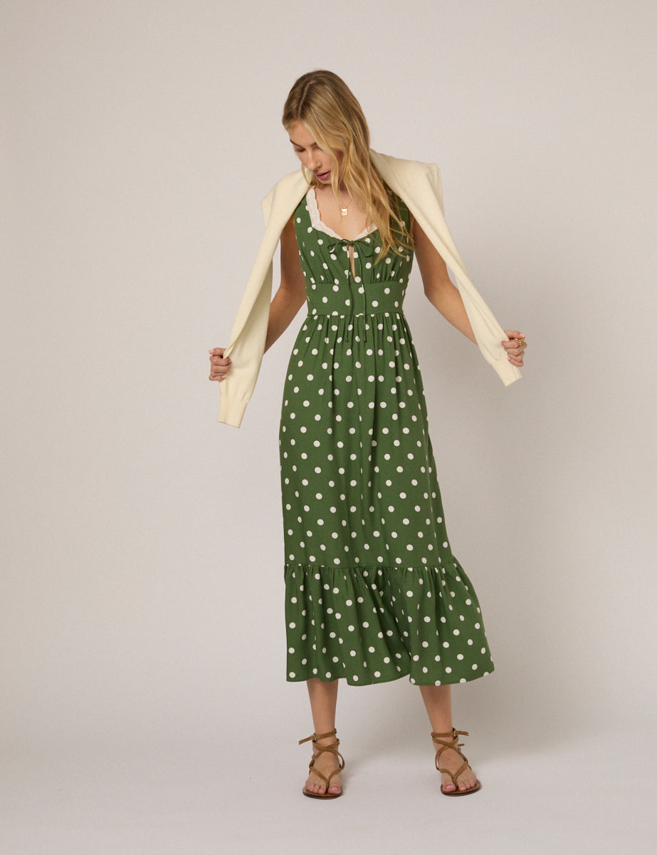 Green Polka Dot Heather Midi Dress