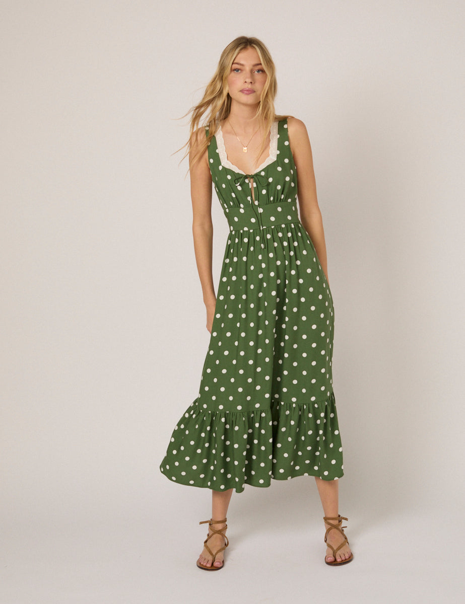 Green Polka Dot Heather Midi Dress