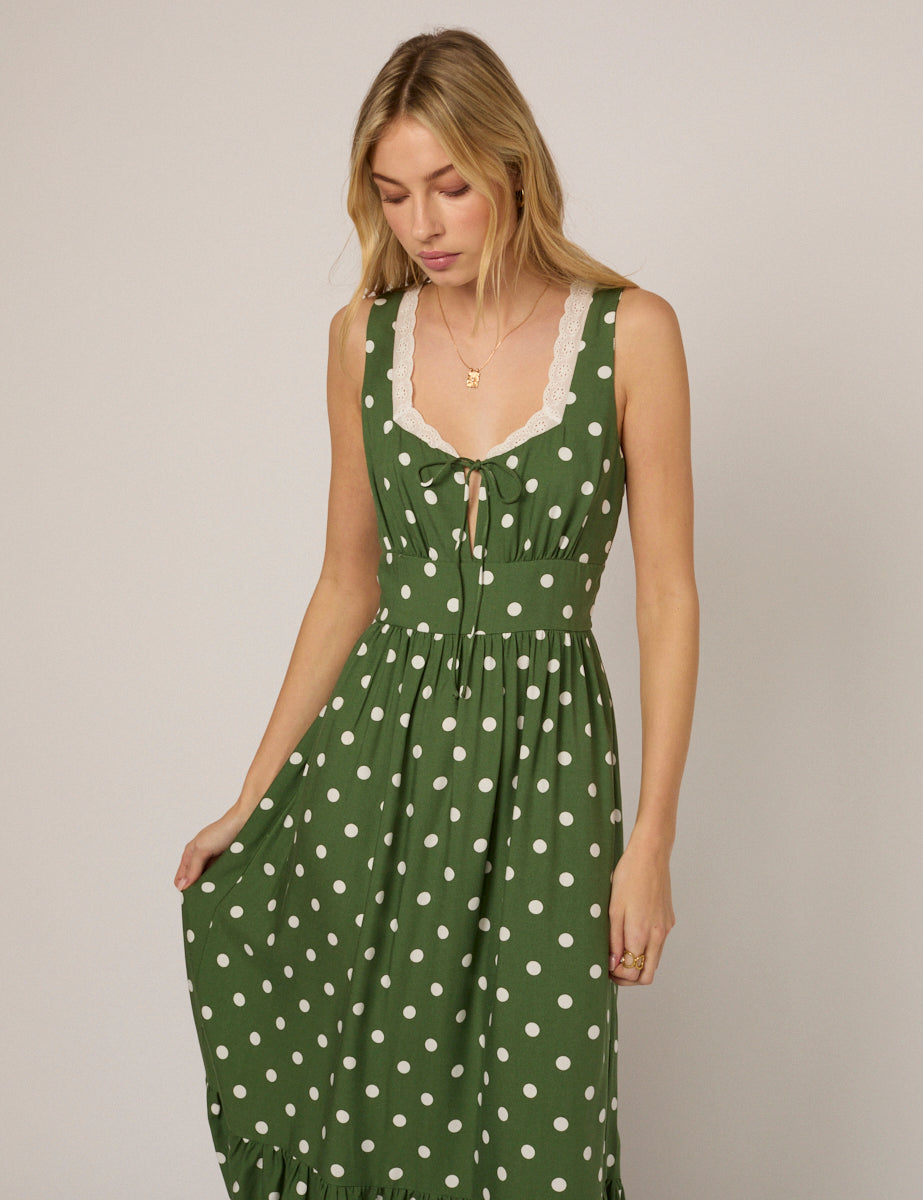 Green Polka Dot Heather Midi Dress
