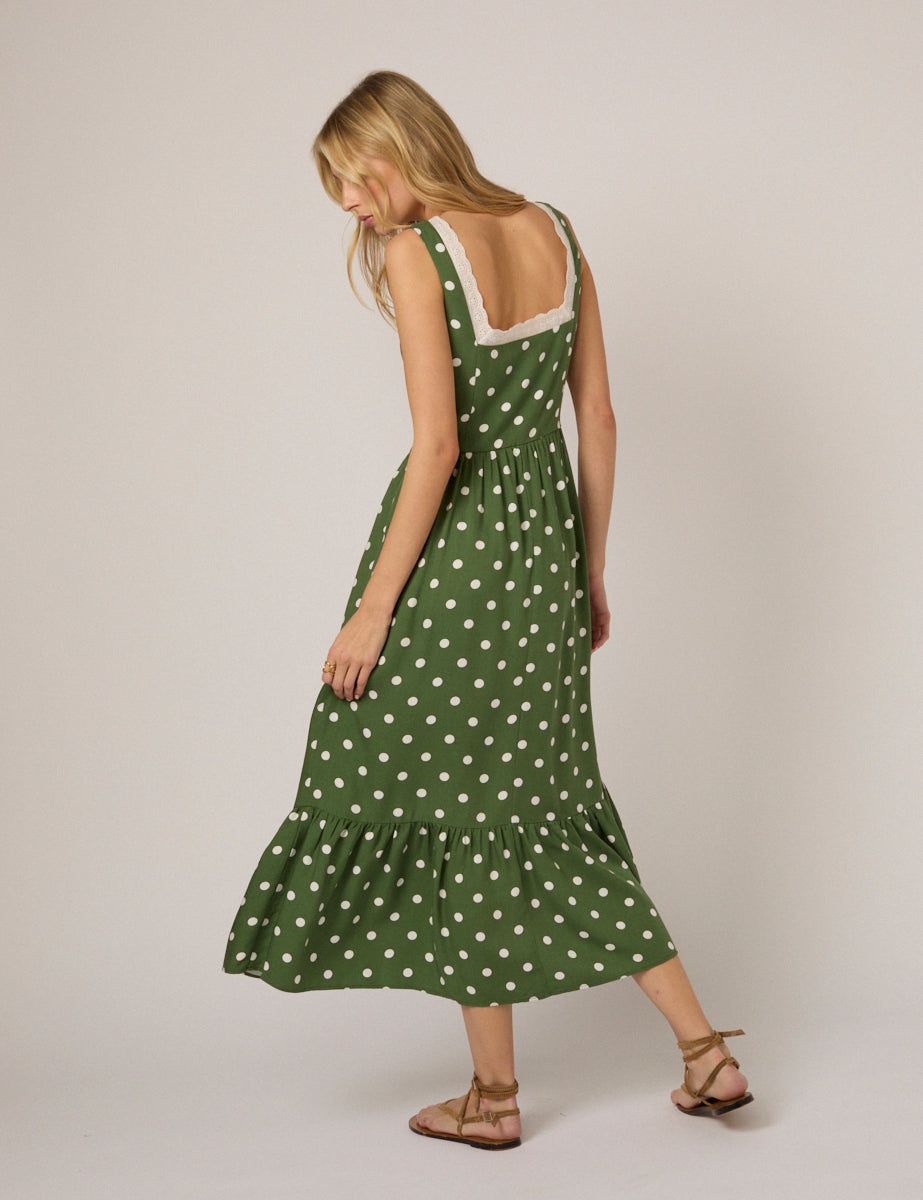 Green Polka Dot Heather Midi Dress