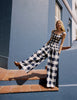Navy Gingham Wide Leg Trousers