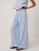 Light Blue Linen-Blend Wide Leg Trousers