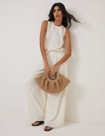 Cream Linen-Blend Wide Leg Jerrow Trousers