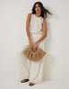 Cream Linen-blend Wide Leg Trousers