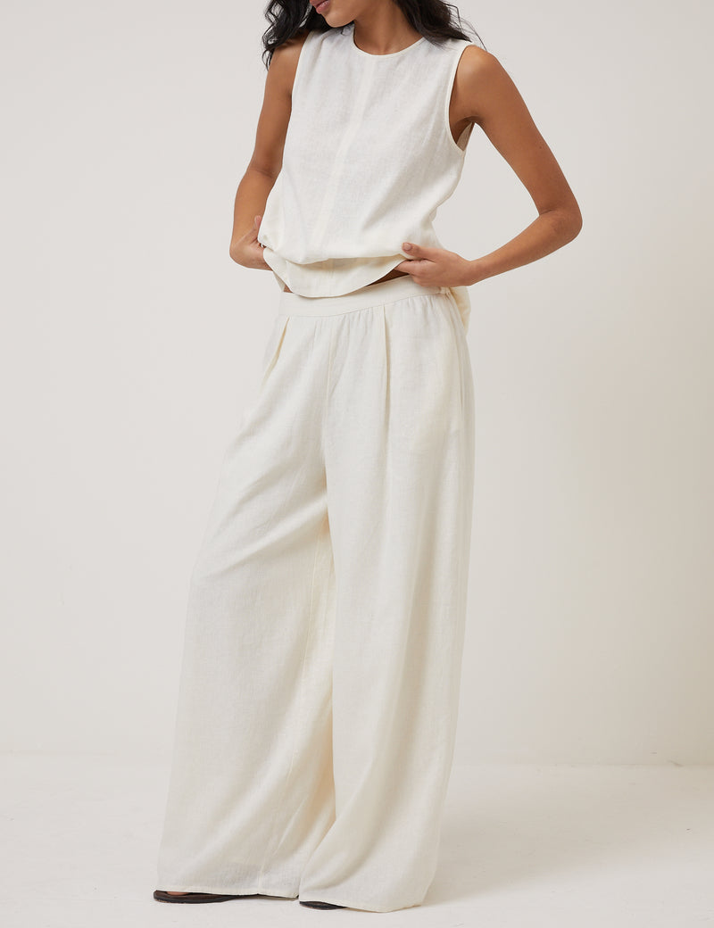 Cream Linen-Blend Wide Leg Jerrow Trousers