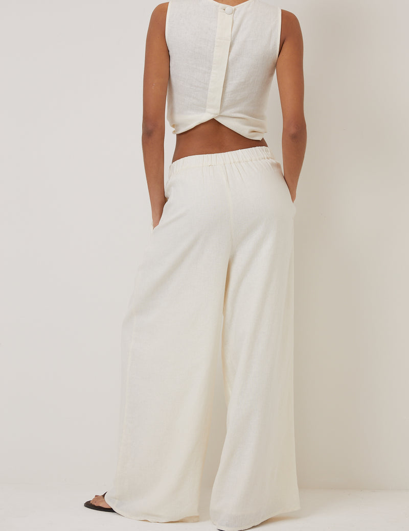 Cream Linen-Blend Wide Leg Jerrow Trousers