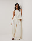 Cream Linen-Blend Top & Trousers Set