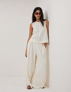 Cream Linen-Blend Top & Trousers Set