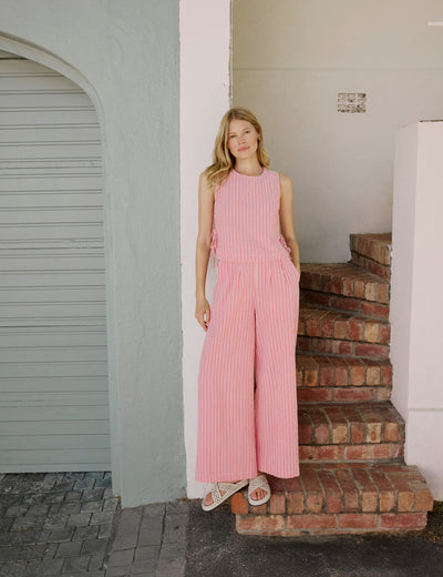 Pink Pinstripe Wide Leg Trousers