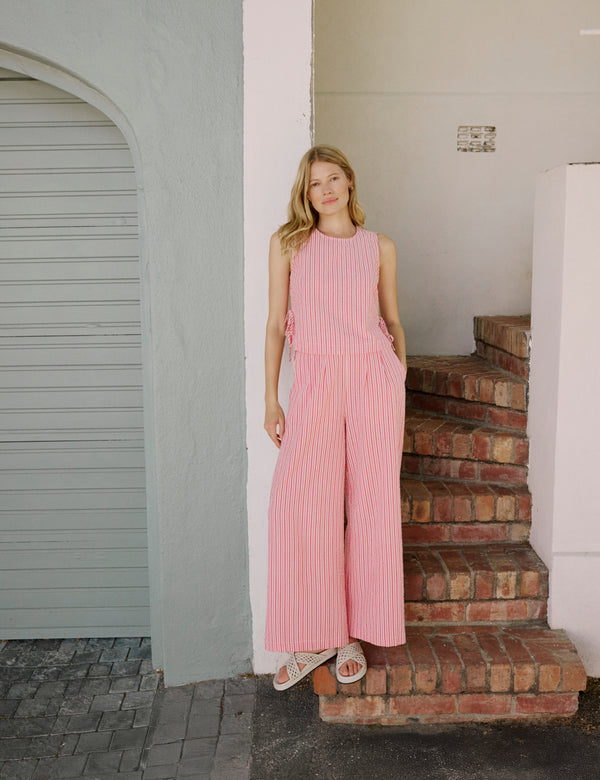 Pink Pinstripe Wide Leg Trouser