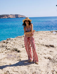 Burgundy Striped Linen-Blend Reese Trousers