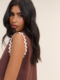 Brown Sleeveless Ric Rac Trim Top