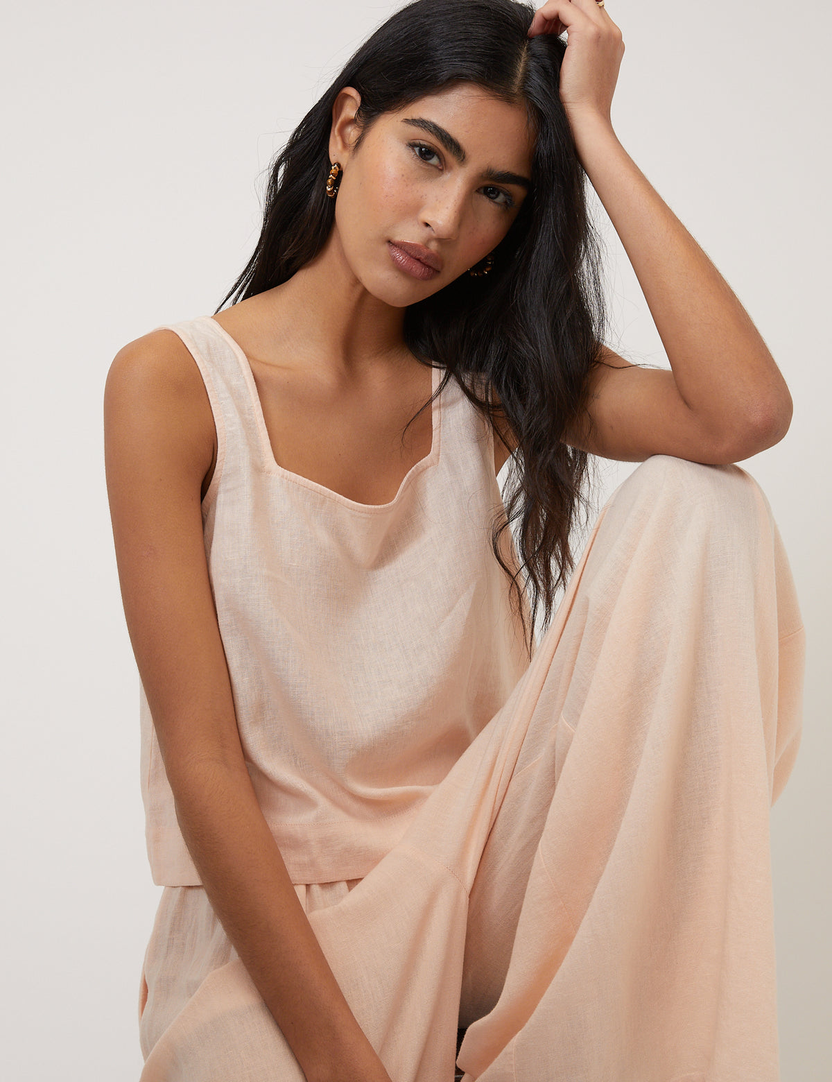 Peach Linen-Blend Swing Top