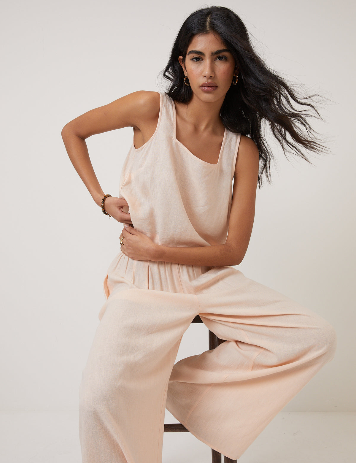 Peach Linen-Blend Swing Top