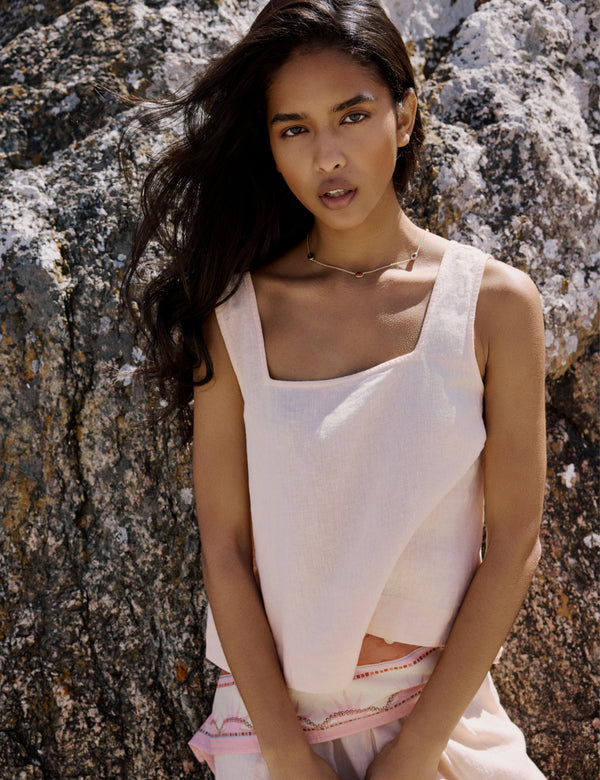 Pale Peach Linen-Blend Top