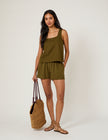 Khaki Linen-Blend Top & Shorts Set
