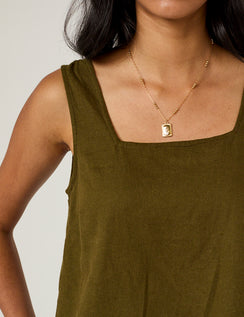Khaki Green Linen-Rich Top