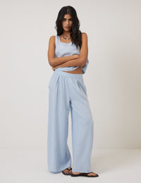 Light Blue Linen-Blend Vest Top