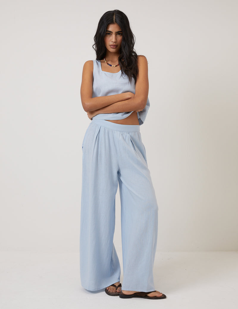 Light Blue Linen-Blend Swing Top