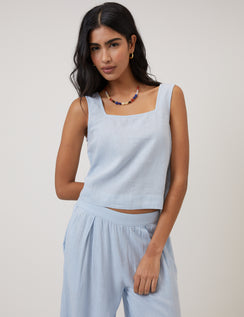 Light Blue Linen-Rich Swing Top