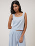 Light Blue Linen-Blend Swing Top