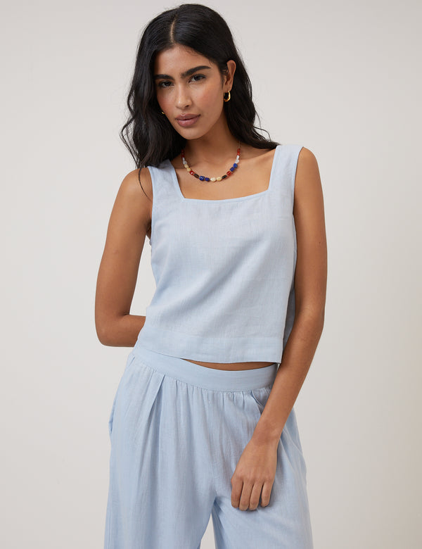 Light Blue Linen-Blend Vest Top