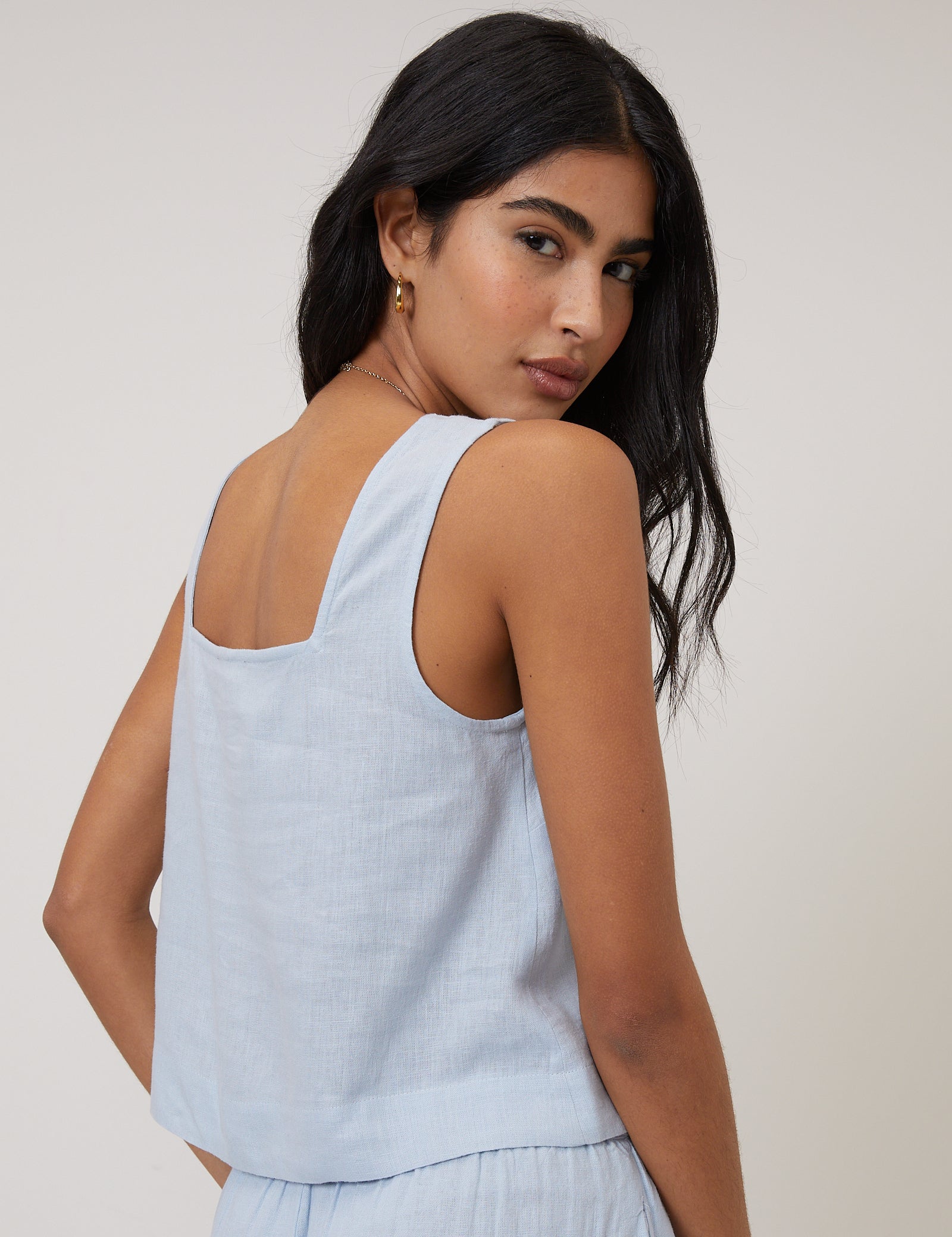Light Blue Linen-Blend Vest Top