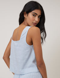 Light Blue Linen-Blend Vest Top