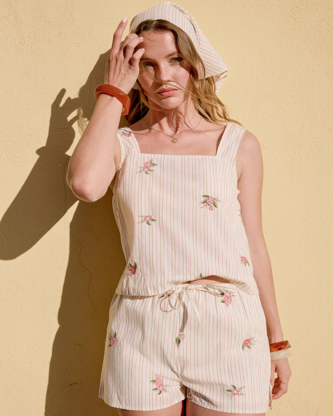 Light Pink Striped Embroidered Top