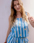 Blue Striped Embroidered Linen-Blend Top