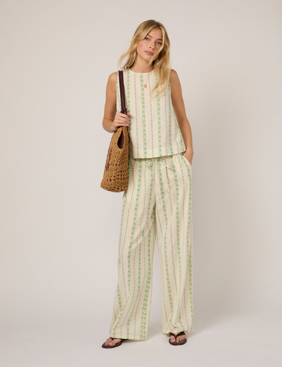 Cream Printed Linen-Blend Swing Top