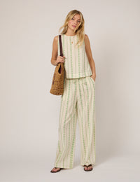 Cream Printed Linen-Blend Swing Top