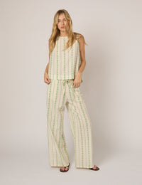 Cream Printed Linen-Blend Swing Top