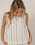 White Printed Linen-Blend Sleeveless Swing Top