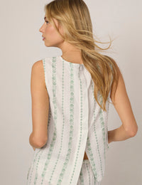 Cream Printed Linen-Blend Swing Top