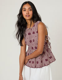 Burgundy Gingham Floral Swing Top