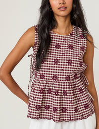 Burgundy Gingham Floral Swing Top