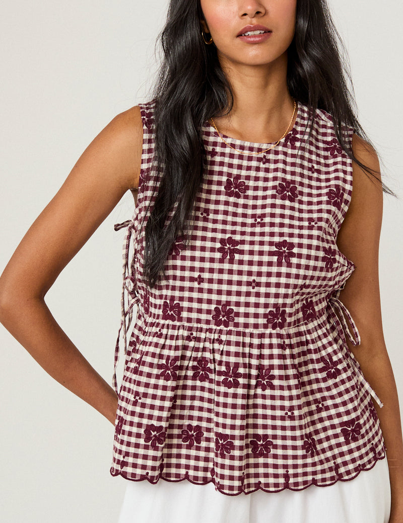 Burgundy Gingham Side Tie Swing Top