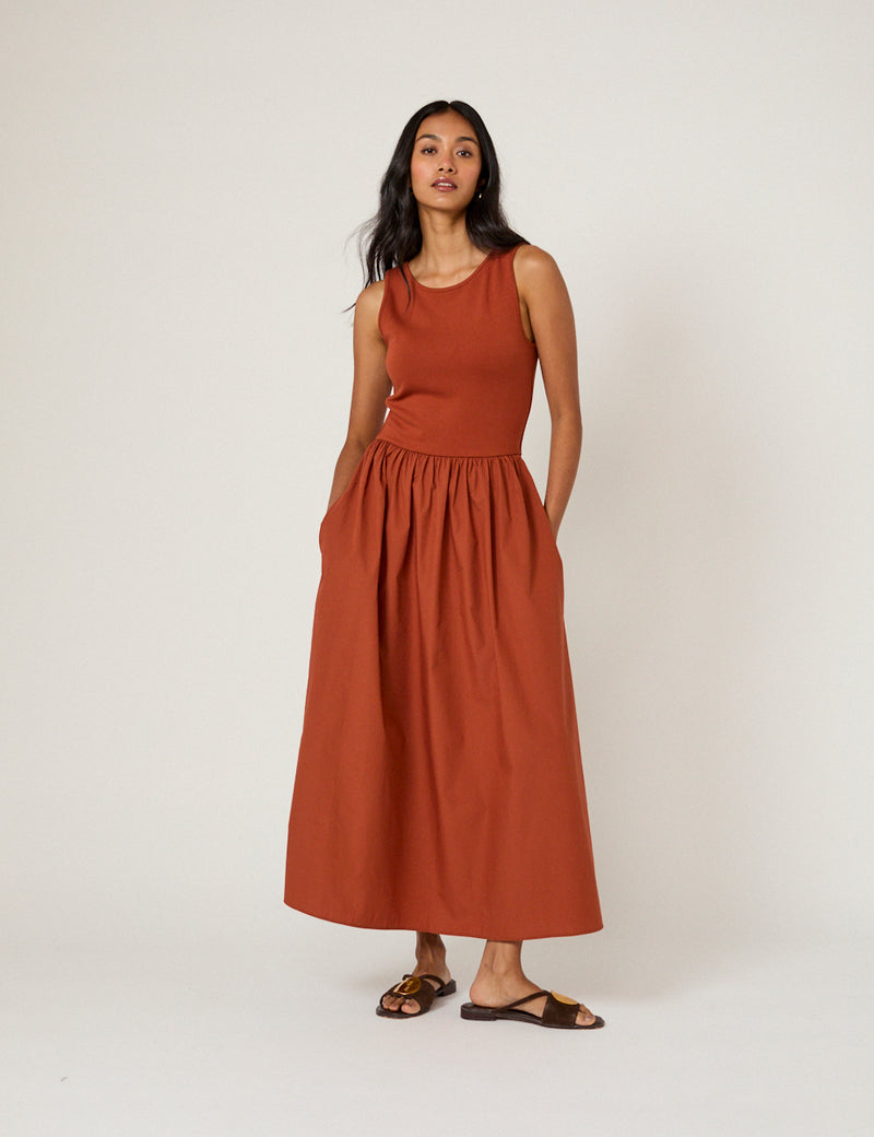 Burnt Orange Sleeveless Vera Midi Dress