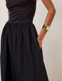 Black Fitted Bodice Vera Midi Dress