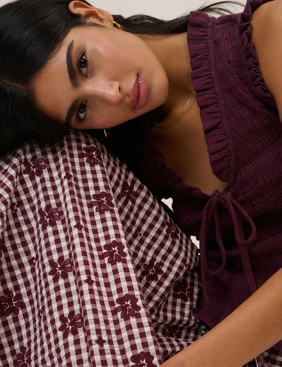 Burgundy Gingham Naples Midi Skirt